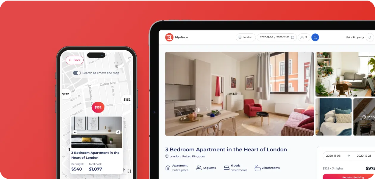 Digital mockup of rental platform desktop and mobile